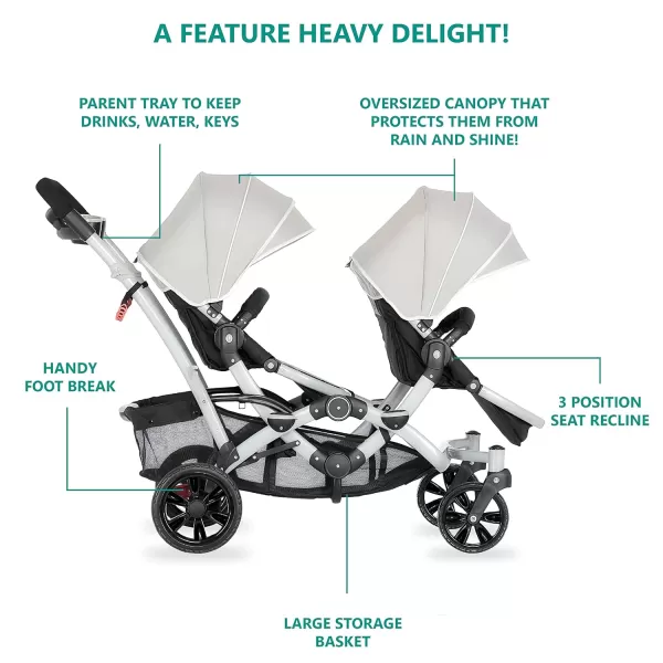 Track Tandem Double Umbrella Stroller in Black &amp; White, Lightweight Double Stroller for Infant and Toddler, Multi-Position Reversible &amp; Reclining Seats, Large Storage Basket and Canopy