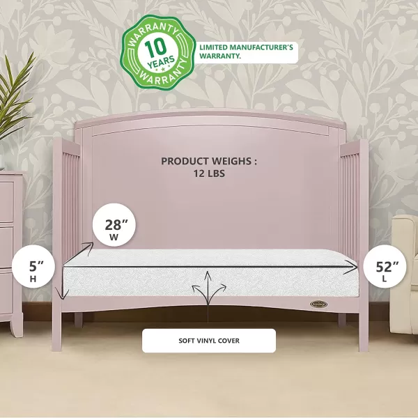 Twilight 5” 88 Coil Inner Spring Crib And Toddler Mattress, Greenguard Gold Certified, 10 Year Limited Warranty, Waterproof Vinyl Cover, Made In The U.S.A, Support And Comfort