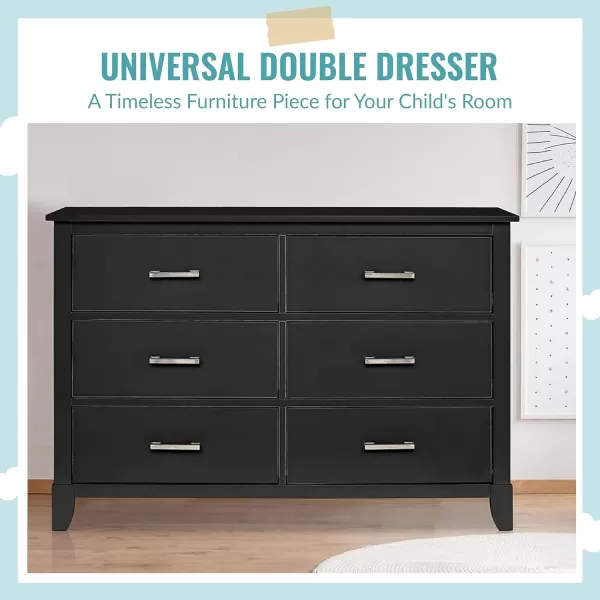 Universal Double Dresser In Black, Kids Bedroom Dresser, Six Drawers Dresser, Mid-Century Modern, Made Of Solid, Sustainable Pinewood, Easy Assembly