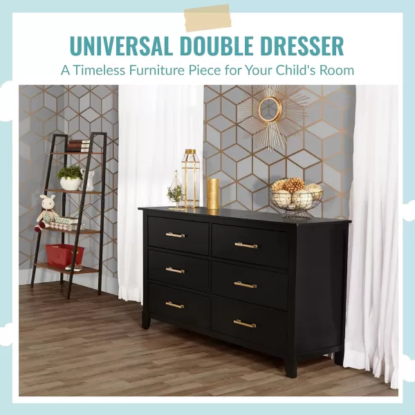 Universal Double Dresser In Black, Kids Bedroom Dresser, Six Drawers Dresser, Mid-Century Modern, Made Of Solid, Sustainable Pinewood, Easy Assembly