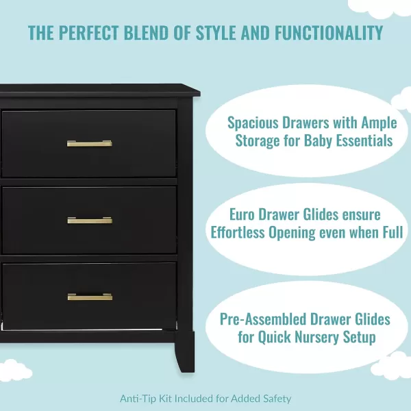 Universal Double Dresser In Black, Kids Bedroom Dresser, Six Drawers Dresser, Mid-Century Modern, Made Of Solid, Sustainable Pinewood, Easy Assembly