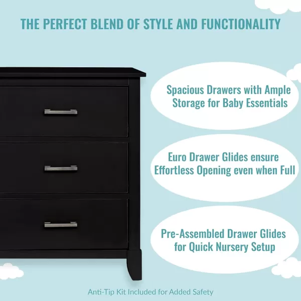 Universal Double Dresser In Black, Kids Bedroom Dresser, Six Drawers Dresser, Mid-Century Modern, Made Of Solid, Sustainable Pinewood, Easy Assembly