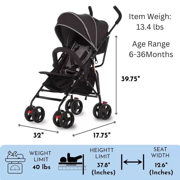 Vista Moonwalk Baby Stroller in Black, Lightweight Infant Stroller with Compact Fold, Multi-Position Recline Umbrella Stroller with Canopy, Extra Large Storage and Cup Holder