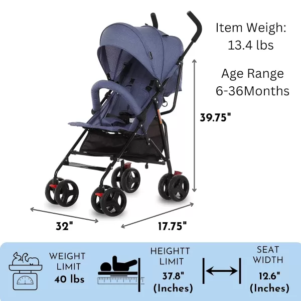 Vista Moonwalk Baby Stroller in Blue, Lightweight Infant Stroller with Compact Fold, Multi-Position Recline Umbrella Stroller with Canopy, Extra Large Storage and Cup Holder