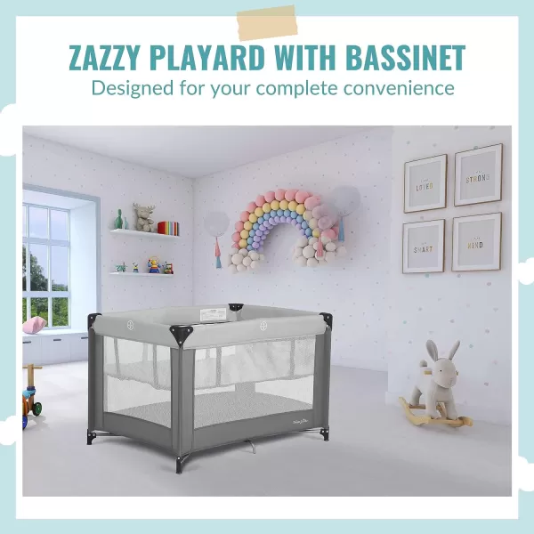 Zazzy Portable Playard with Bassinet in Navy, Packable and Easy Setup Baby Playard, Lightweight and Portable Playard for Baby with Mattress and Travel Bag