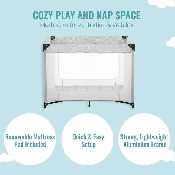 Zoom Portable Playard in Light Grey, Lightweight, Packable and Easy Setup Baby Playard, Breathable Mesh Sides and Soft Fabric - Comes with a Removable Padded Mat