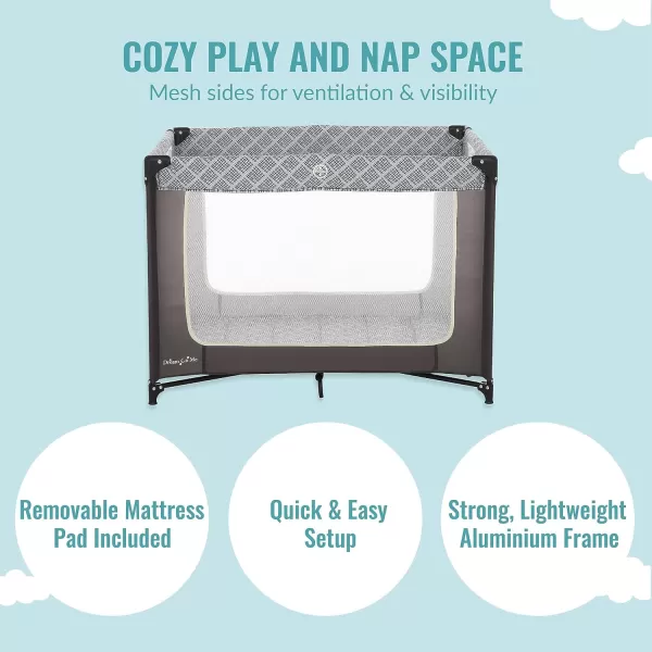 Zoom Portable Playard in Light Grey, Lightweight, Packable and Easy Setup Baby Playard, Breathable Mesh Sides and Soft Fabric - Comes with a Removable Padded Mat