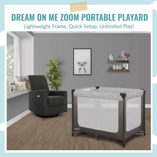 Zoom Portable Playard in Light Grey, Lightweight, Packable and Easy Setup Baby Playard, Breathable Mesh Sides and Soft Fabric - Comes with a Removable Padded Mat