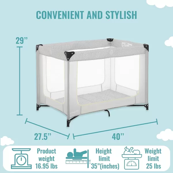 Zoom Portable Playard in Light Grey, Lightweight, Packable and Easy Setup Baby Playard, Breathable Mesh Sides and Soft Fabric - Comes with a Removable Padded Mat