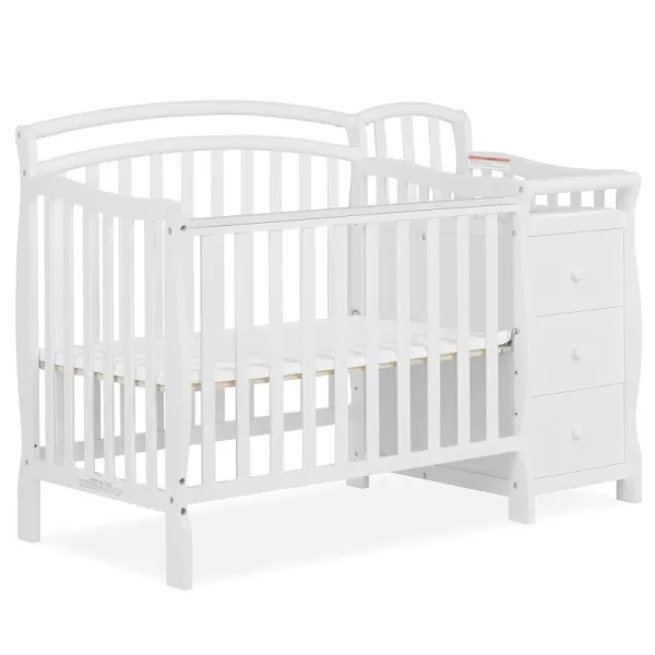 Casco 3-In-1 Mini Crib And Changing Table In White, Convertible Crib, Made Of Pinewood, Three Position Adjustable Mattress Height Settings