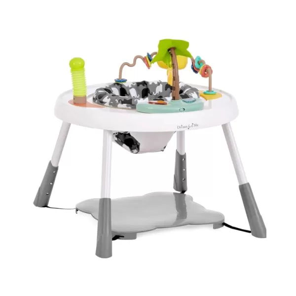 Curio Sit N Seek Baby Activity Center in Grey, 2 in 1 Activity Center and Play Table with 3 Detachable Toys and Music, 3 Level Height Adjustable Positions Activity Center for Baby