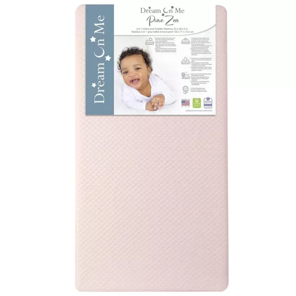 Dream On Me 2 in 1 Infant Crib and Toddler Bed Mattress | Greenguard Gold and JPMA Certified Crib Mattress | Copper-Infused Toddler Layer | Removable Zipper Cover | Pure Zen White and Pink