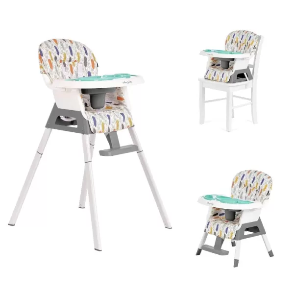 Dream On Me Curio Sit N Seek 3 in 1 Convertible Baby High Chair in Grey, Removable and Adjustable Tray, Portable High Chair, Adjustable Legs, Detachable Footrest, PU Fabric &amp; 5 Point Safety Harness