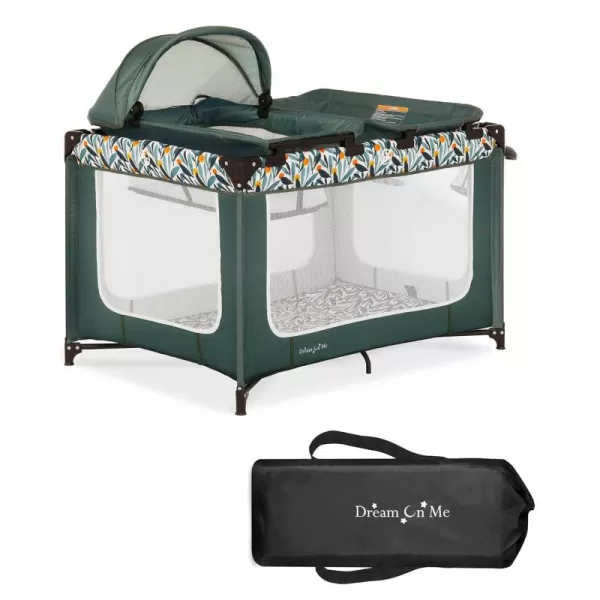 Dream On Me Emily Rose Deluxe Playard in Black and White with Infant Bassinet and Changing Tray, Lightweight Portable and Convertible Playard for Baby, Breathable Mesh Sides and Soft Fabric