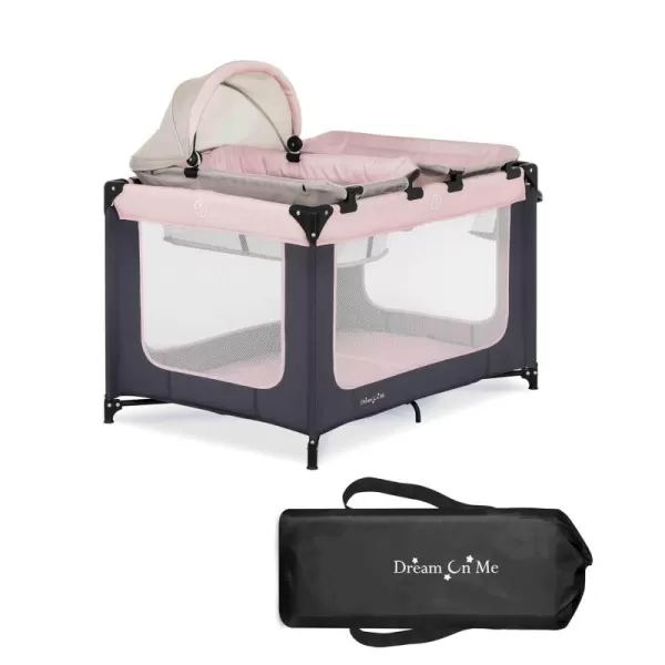 Dream On Me Emily Rose Deluxe Playard in Black and White with Infant Bassinet and Changing Tray, Lightweight Portable and Convertible Playard for Baby, Breathable Mesh Sides and Soft Fabric