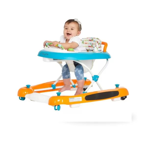 Go-Getter Baby Walker and Walk Behind Walker, Adjustable Seat Height, Comfortable Padded Seat, Easy to Fold, Pack and Store, Detachable Fun Tray, Blue