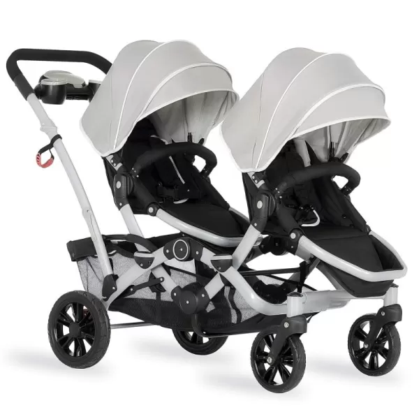 Track Tandem Double Umbrella Stroller in Black &amp; White, Lightweight Double Stroller for Infant and Toddler, Multi-Position Reversible &amp; Reclining Seats, Large Storage Basket and Canopy