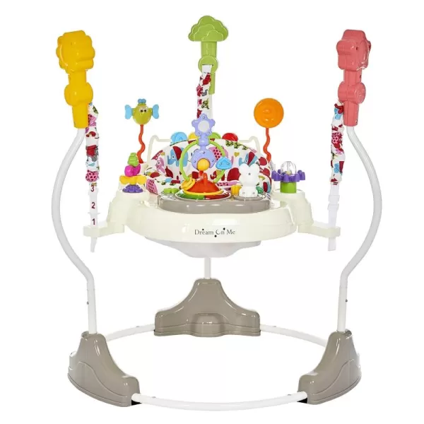 Zany 2-in-1 Baby Activity Center and Bouncer in Elephant Print, Sturdy and Strong Frame, 3 Height Positions, 360° Rotating Seat, 12 Songs with Flash Lights