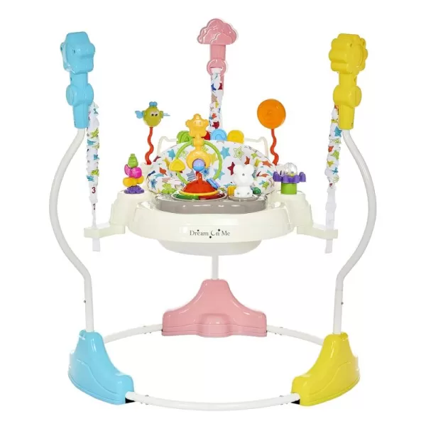 Zany 2-in-1 Baby Activity Center and Bouncer in Elephant Print, Sturdy and Strong Frame, 3 Height Positions, 360° Rotating Seat, 12 Songs with Flash Lights