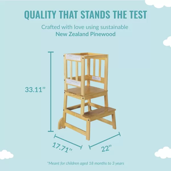 2-in-1 Funtastic Tower and Step Stool, Easy to Assemble, Multi-Purpose Stool with Non-Toxic Paint Finish, Made of Solid Pinewood, White