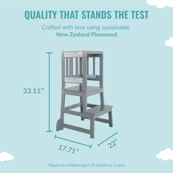 2-in-1 Funtastic Tower and Step Stool, Easy to Assemble, Multi-Purpose Stool with Non-Toxic Paint Finish, Made of Solid Pinewood, White