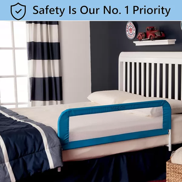 Adjustable Mesh Bed Rail, Two Height Levels, Ready To Use, Compatible with Adult Twin Size Beds, All Steel construction, Equipped with Guard Gap, Durable Nylon Fabric Mesh, Blue