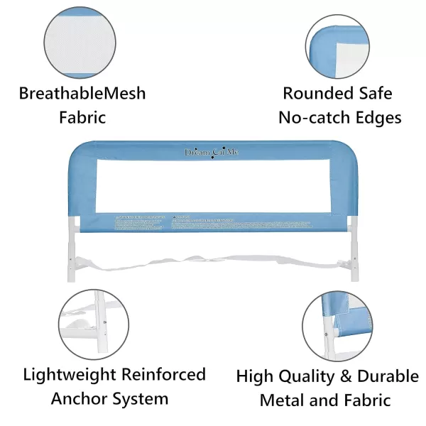 Adjustable Mesh Bed Rail, Two Height Levels, Ready To Use, Compatible with Adult Twin Size Beds, All Steel construction, Equipped with Guard Gap, Durable Nylon Fabric Mesh, Blue