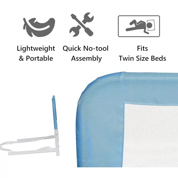 Adjustable Mesh Bed Rail, Two Height Levels, Ready To Use, Compatible with Adult Twin Size Beds, All Steel construction, Equipped with Guard Gap, Durable Nylon Fabric Mesh, Blue