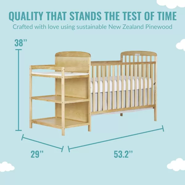 Anna 3-in-1 Full-Size Crib and Changing Table Combo in Steel Grey, Greenguard Gold Certified, Non-Toxic Finishes, Includes 1" Changing Pad, Wooden Nursery Furniture