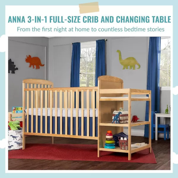 Anna 3-in-1 Full-Size Crib and Changing Table Combo in Steel Grey, Greenguard Gold Certified, Non-Toxic Finishes, Includes 1" Changing Pad, Wooden Nursery Furniture