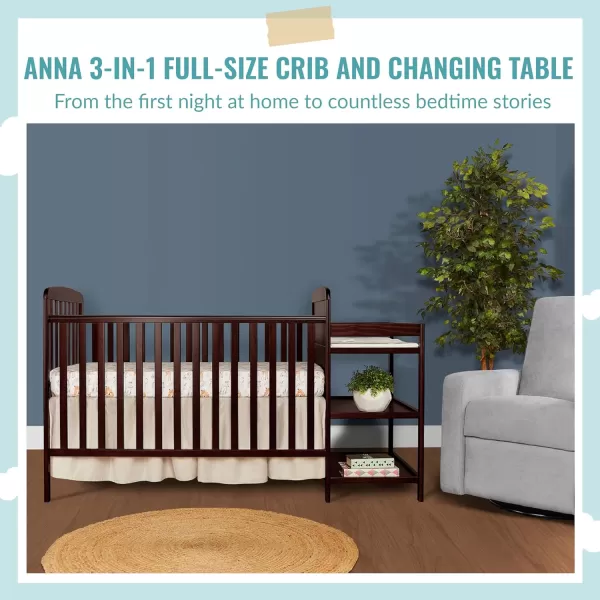 Anna 3-in-1 Full-Size Crib and Changing Table Combo in Steel Grey, Greenguard Gold Certified, Non-Toxic Finishes, Includes 1" Changing Pad, Wooden Nursery Furniture