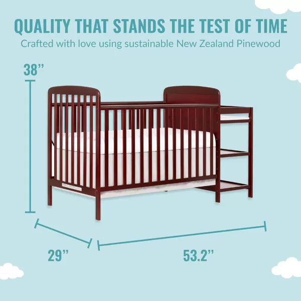 Anna 3-in-1 Full-Size Crib and Changing Table Combo in Steel Grey, Greenguard Gold Certified, Non-Toxic Finishes, Includes 1" Changing Pad, Wooden Nursery Furniture