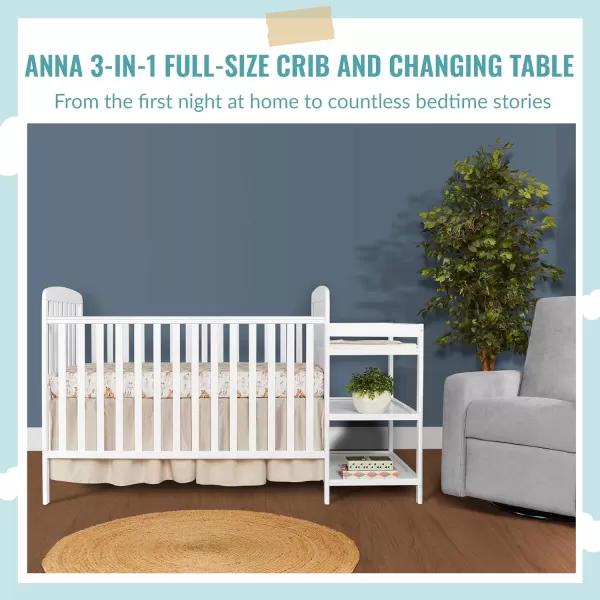 Anna 3-in-1 Full-Size Crib and Changing Table Combo in Steel Grey, Greenguard Gold Certified, Non-Toxic Finishes, Includes 1" Changing Pad, Wooden Nursery Furniture