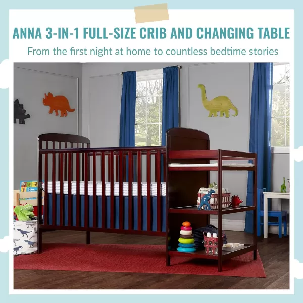 Anna 3-in-1 Full-Size Crib and Changing Table Combo in Steel Grey, Greenguard Gold Certified, Non-Toxic Finishes, Includes 1" Changing Pad, Wooden Nursery Furniture