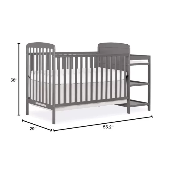 Anna 3-in-1 Full-Size Crib and Changing Table Combo in Steel Grey, Greenguard Gold Certified, Non-Toxic Finishes, Includes 1" Changing Pad, Wooden Nursery Furniture