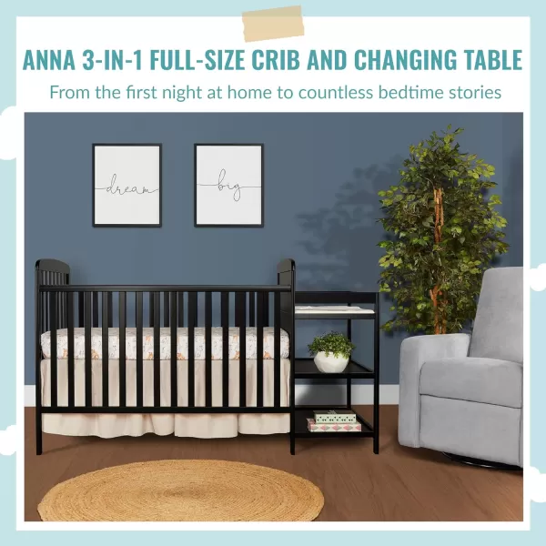 Anna 3-in-1 Full-Size Crib and Changing Table Combo in Steel Grey, Greenguard Gold Certified, Non-Toxic Finishes, Includes 1" Changing Pad, Wooden Nursery Furniture