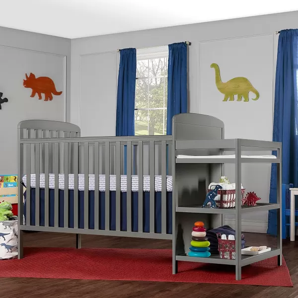 Anna 3-in-1 Full-Size Crib and Changing Table Combo in Steel Grey, Greenguard Gold Certified, Non-Toxic Finishes, Includes 1" Changing Pad, Wooden Nursery Furniture