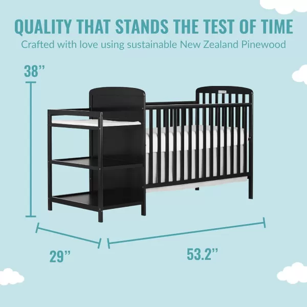 Anna 3-in-1 Full-Size Crib and Changing Table Combo in Steel Grey, Greenguard Gold Certified, Non-Toxic Finishes, Includes 1" Changing Pad, Wooden Nursery Furniture