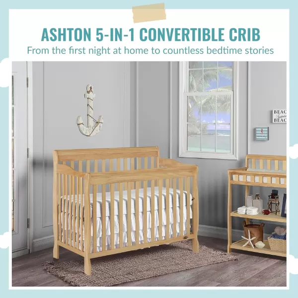 Ashton 4-In-1 Convertible Crib In Natural, Greenguard Gold, JPMA Certified, Non-Toxic Finishes, Features 4 Mattress Height Settings, Made Of Solid Pinewood