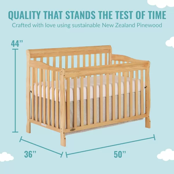 Ashton 4-In-1 Convertible Crib In Natural, Greenguard Gold, JPMA Certified, Non-Toxic Finishes, Features 4 Mattress Height Settings, Made Of Solid Pinewood