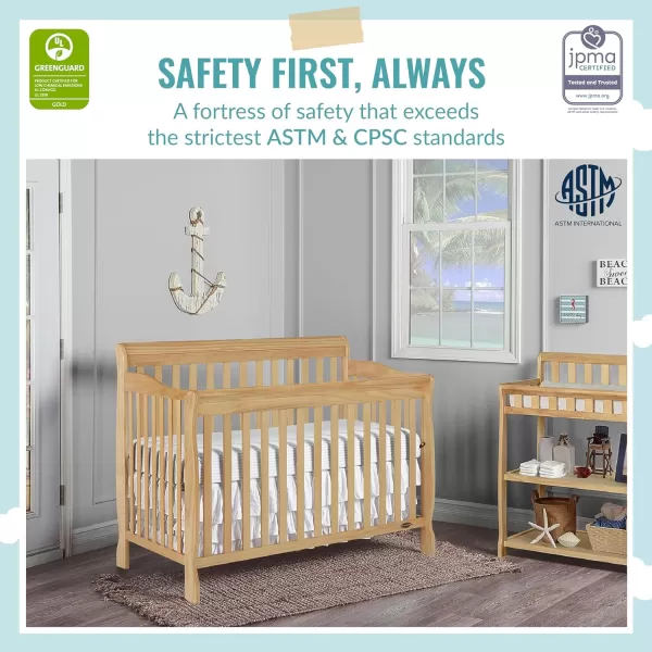 Ashton 4-In-1 Convertible Crib In Natural, Greenguard Gold, JPMA Certified, Non-Toxic Finishes, Features 4 Mattress Height Settings, Made Of Solid Pinewood