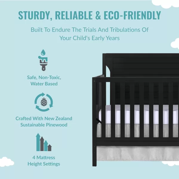 Cape Cod 5-in-1 Convertible Crib in Storm Grey, Greenguard Gold Certified, 55x30x44.5 Inch 