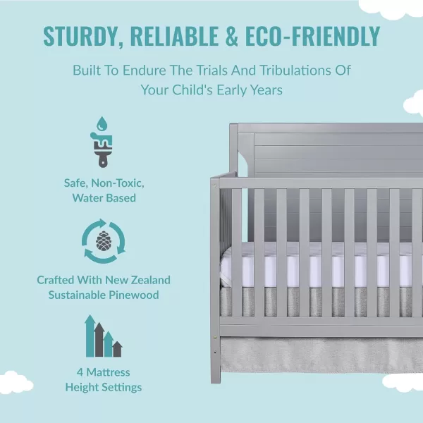 Cape Cod 5-in-1 Convertible Crib in Storm Grey, Greenguard Gold Certified, 55x30x44.5 Inch 