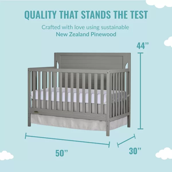 Cape Cod 5-in-1 Convertible Crib in Storm Grey, Greenguard Gold Certified, 55x30x44.5 Inch 