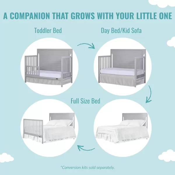 Cape Cod 5-in-1 Convertible Crib in Storm Grey, Greenguard Gold Certified, 55x30x44.5 Inch 