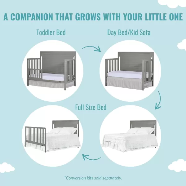 Cape Cod 5-in-1 Convertible Crib in Storm Grey, Greenguard Gold Certified, 55x30x44.5 Inch 