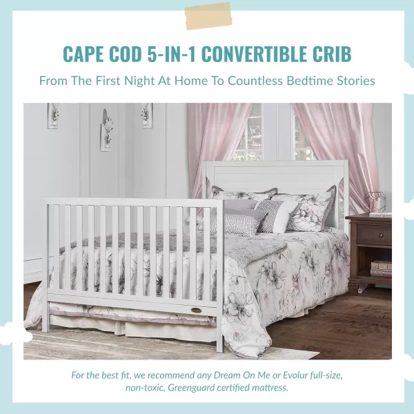 Cape Cod 5-in-1 Convertible Crib in Storm Grey, Greenguard Gold Certified, 55x30x44.5 Inch 