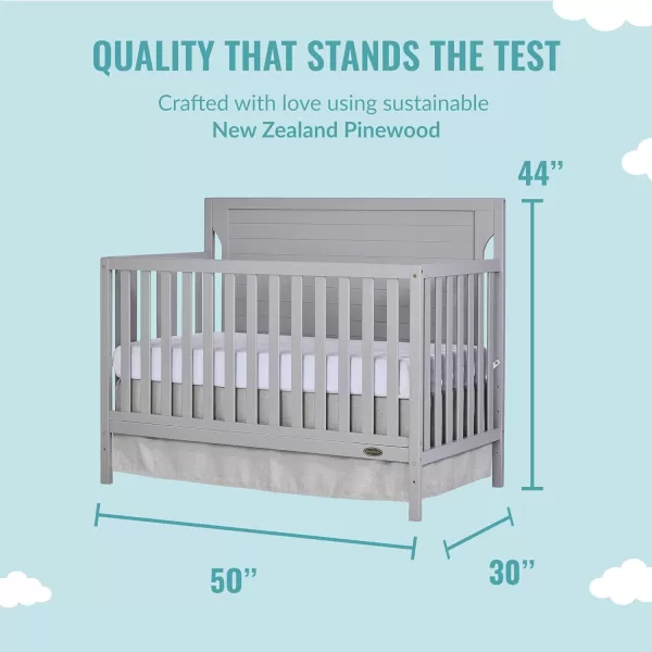 Cape Cod 5-in-1 Convertible Crib in Storm Grey, Greenguard Gold Certified, 55x30x44.5 Inch 