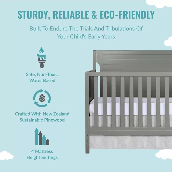 Cape Cod 5-in-1 Convertible Crib in Storm Grey, Greenguard Gold Certified, 55x30x44.5 Inch 