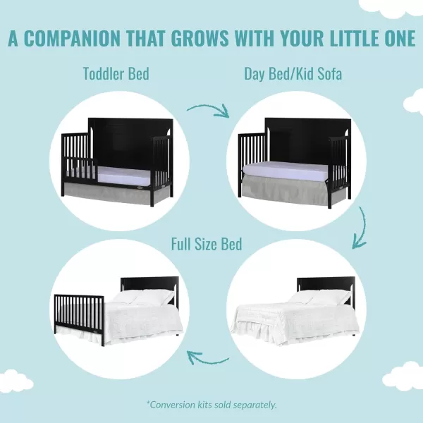 Cape Cod 5-in-1 Convertible Crib in Storm Grey, Greenguard Gold Certified, 55x30x44.5 Inch 